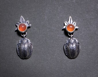 Carnelian Beetle Stud Drop Earrings