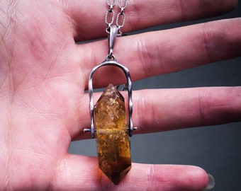 Spinning Citrine / Smokey Quartz Silver Pendant