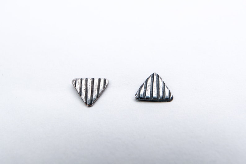 Large Silver Striped Triangle Stud Earring image 1