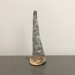 Large Ceramic Ring Cone with Carvings in White