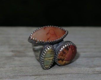 Large Statement Ring with Carnelian and Jasper stones.