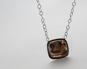 Montana Agate Statement Pendant in Silver with Gold Accents
