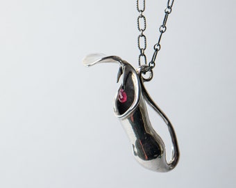 Bicalcarata Silver Pitcher Pendant with faceted natural ruby (LIMITED EDITION)