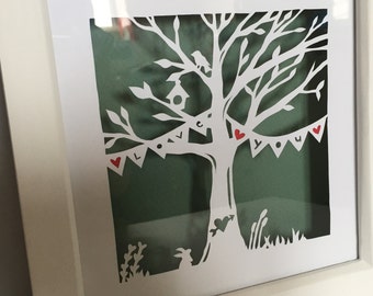 Paper cutting template, personal use, Love you tree, bunny, bird & bunting, paper art, cut yourself, craft template