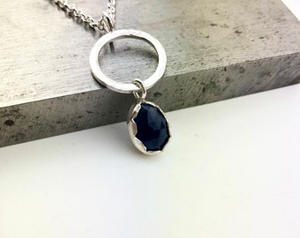 Sterling silver sapphire necklace, sapphire necklace, silver jewellery, gemstone jewelry, handmade jewellery, blue sapphire, silver pendant