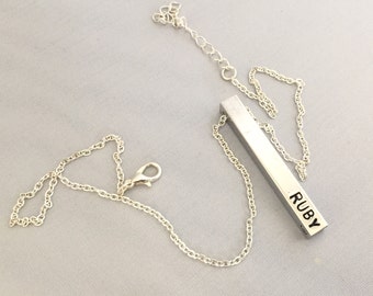 Personalized bar necklace, aluminium bar jewellery, 4 sided bar necklace, custom stamped jewelry, gift for her, mothers day present