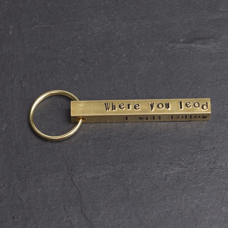 Stamped Bar Key Ring Handmade Brass Key Chain Personalised Etsy