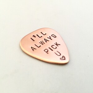 Personalised Guitar Pick, copper Stamped plectrum, Music, Gift for Him, Custom Guitar Pick, men's accessories, valentines gift, lovers gift image 2