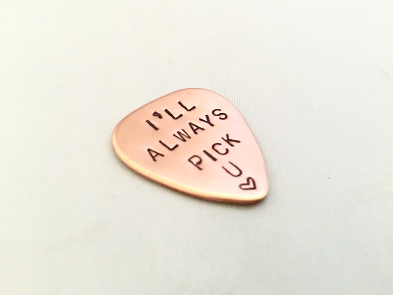 Personalised Guitar Pick, copper Stamped plectrum, Music, Gift for Him, Custom Guitar Pick, men's accessories, valentines gift, lovers gift image 2