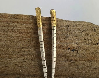 Vintage fork prongs with Gold Leaf, fork earrings, gold leaf studs, sterling silver earrings, vintage forks handles, handmade jewellery