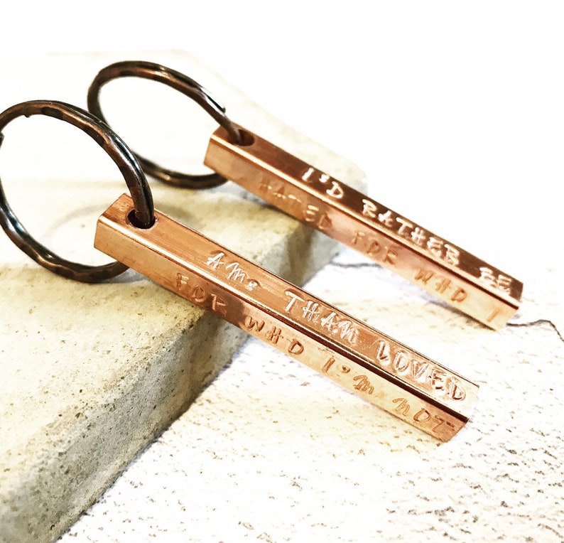 Personalised Foursided Keyring Stamped Copper Bar Key Ring Etsy