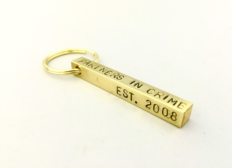Stamped Bar Key Ring Handmade Brass Key Chain Personalised Etsy
