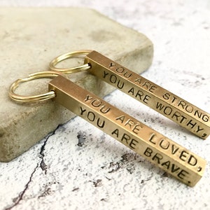 Stamped bar key ring, handmade brass key chain, personalised bar keyring, gifts for him, four sided, father's Day, men's accessories,