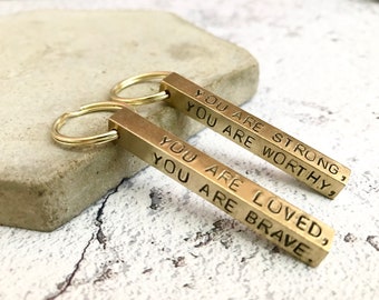 Stamped bar key ring, handmade brass key chain, personalised bar keyring, gifts for him, four sided, father's Day, men's accessories,