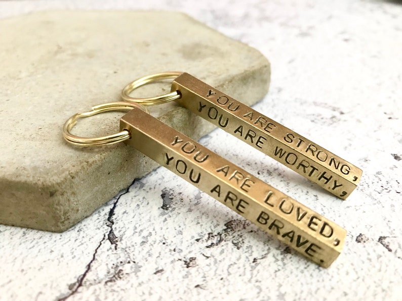 Stamped Bar Key Ring Handmade Brass Key Chain Personalised Etsy