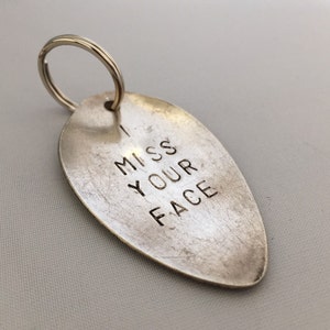 stamped spoon keyring, i miss your face, recycled spoon keychain, customized gift,  gifts for him, valentines present, lovers present