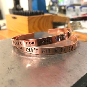 personalised copper cuff, handmade jewellery, personalized quote cuff, skinny cuff bracelet, customized jewelry, custom gift, gifts for her image 6
