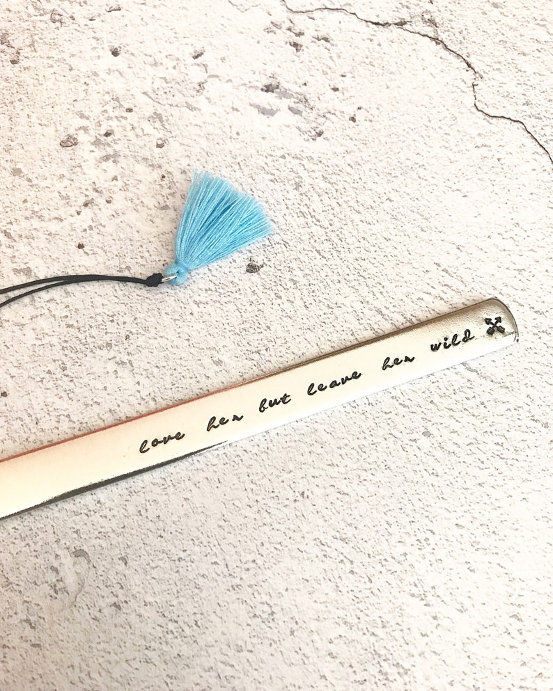 Personalised book mark, stamped Aluminium, customised bookmark, readers gift, book lover, coloured tassel, page marker, Christmas present image 2