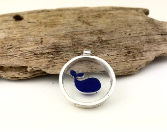 Whale pendant, floating whale necklace, sea jewellery, sterling silver jewelry, resin pendant, sealife, blue whale, seaside jewellery,