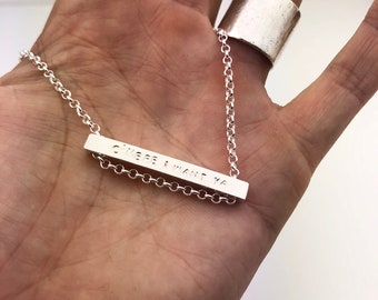 Personalised bar necklace, silver bar jewellery, initial jewellery, name necklace, sterling silver jewelry, date necklace, 3D necklace