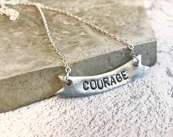 Hand Stamped Pewter Banner Necklace