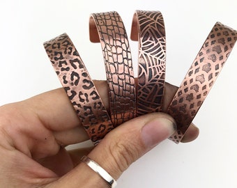 textured copper cuff, handmade jewellery, leopard print bracelet, alligator cuff, zebra jewellery, snake print cuff, cobweb, Christmas gift