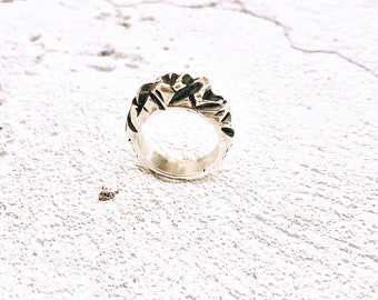 Silver mountain ring, hand carved ring, sterling silver, rugged ring, adventure ring, christmas present, unisex jewellery, mountain jewelry