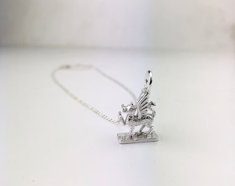 Silver welsh dragon necklace, sterling silver jewellery, dragon jewelry, vintage spoon top, silver dragon, handmade jewellery