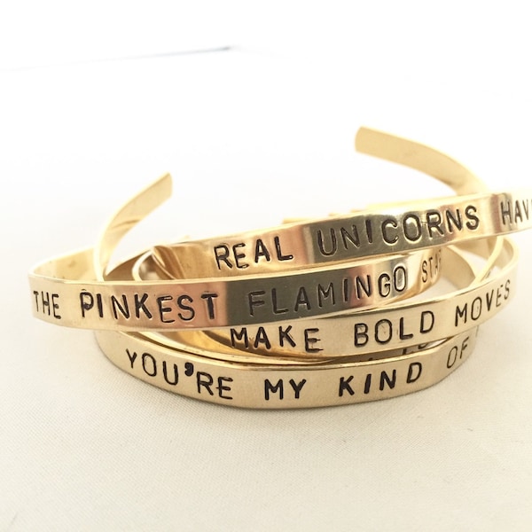 personalised brass bracelet, stamped gold bangle, customised jewellery, skinny cuff bracelet, gift for her, stamped jewelry, graduation gift