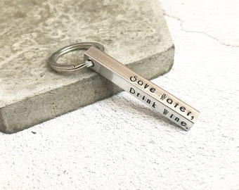 Personalised Keyring, stamped bar key ring, aluminium personalized key chain, mothers day present, gifts for men, handmade stamped keyring