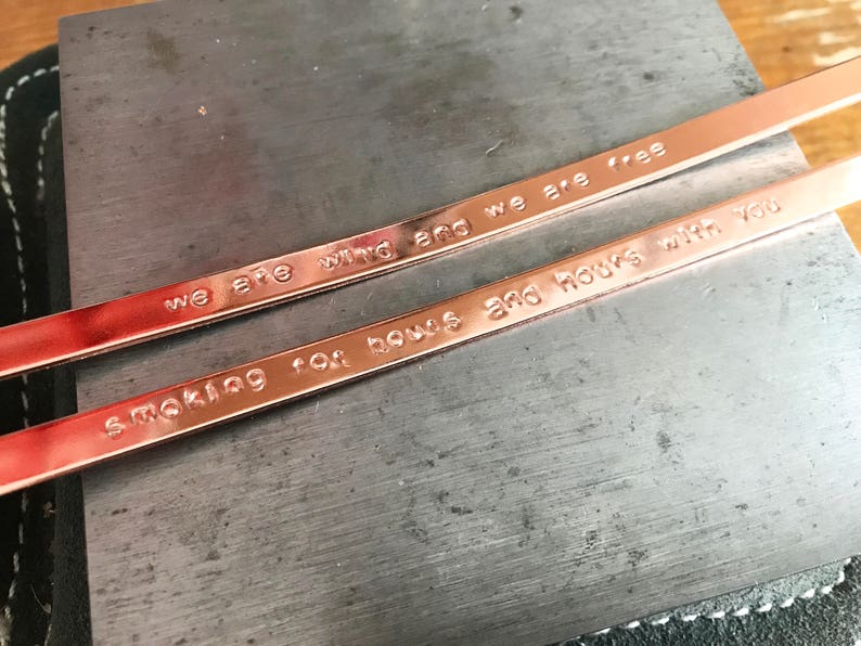 personalised copper cuff, handmade jewellery, personalized quote cuff, skinny cuff bracelet, customized jewelry, custom gift, gifts for her image 2