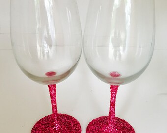 Pink Glittered Wine Glasses