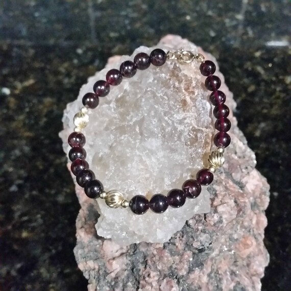 Garnet Bracelet with gold filled beads - image 1