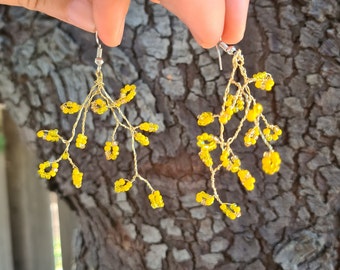 Yellow beaded earrings, handmade
