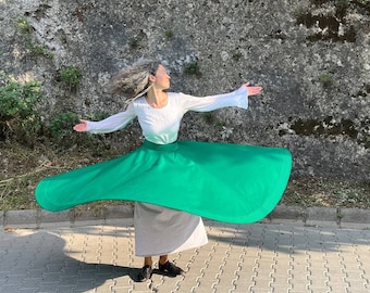 Green Whirling Skirt, Sufi Skirt, Skirt for Whirling