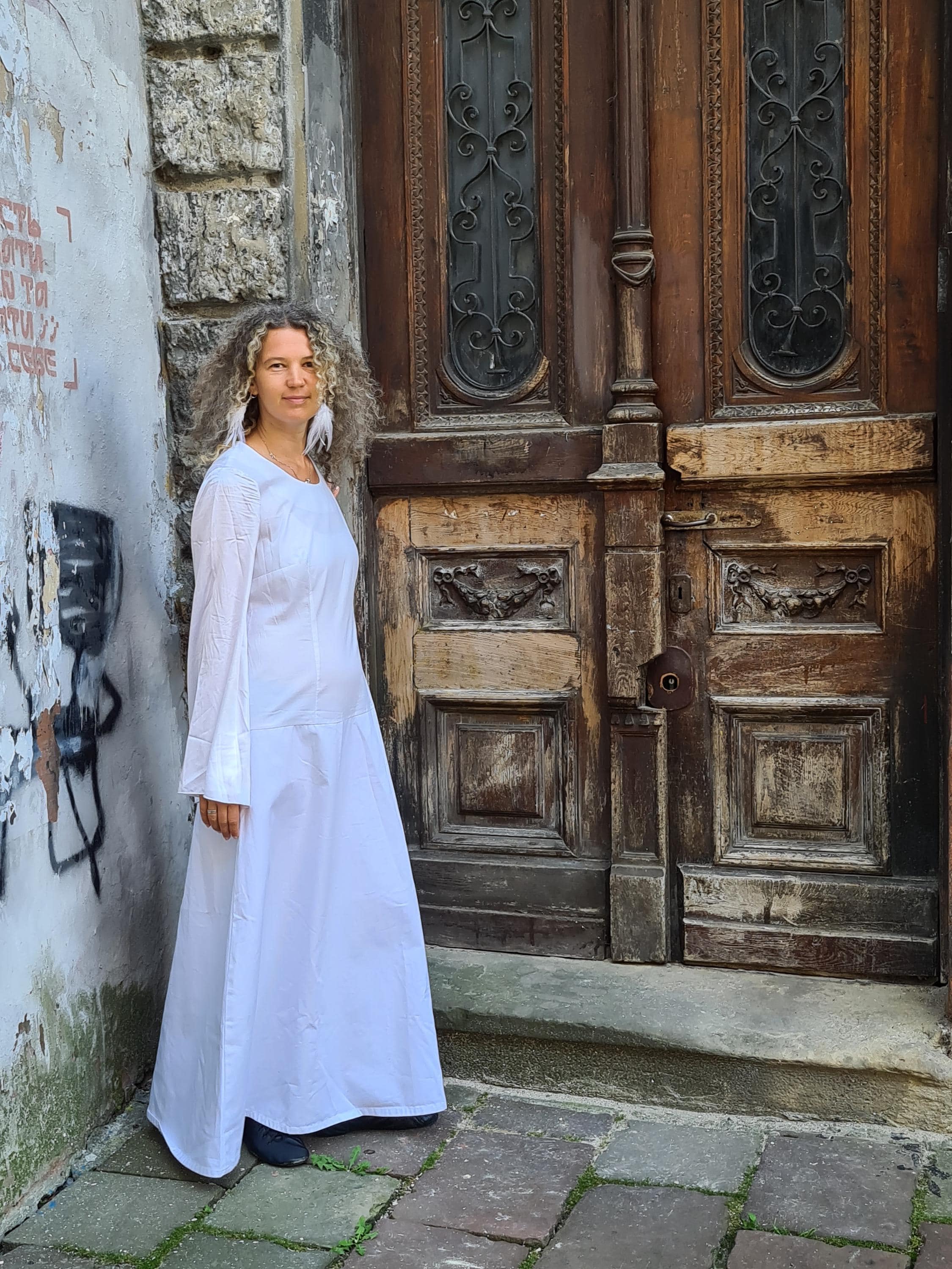 long ivory lace dress Ivory Long Sleeve Cape Lace Mermaid Wedding Dress with Appliques, White-Nude / 20 main image 1
