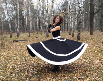 Whirling Skirt, Black and White  Sufi Skirt,  Skirt for Whirling, Spiral Skirt