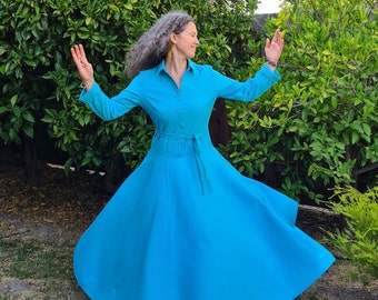 Blue maxi dress, blue whirling dress