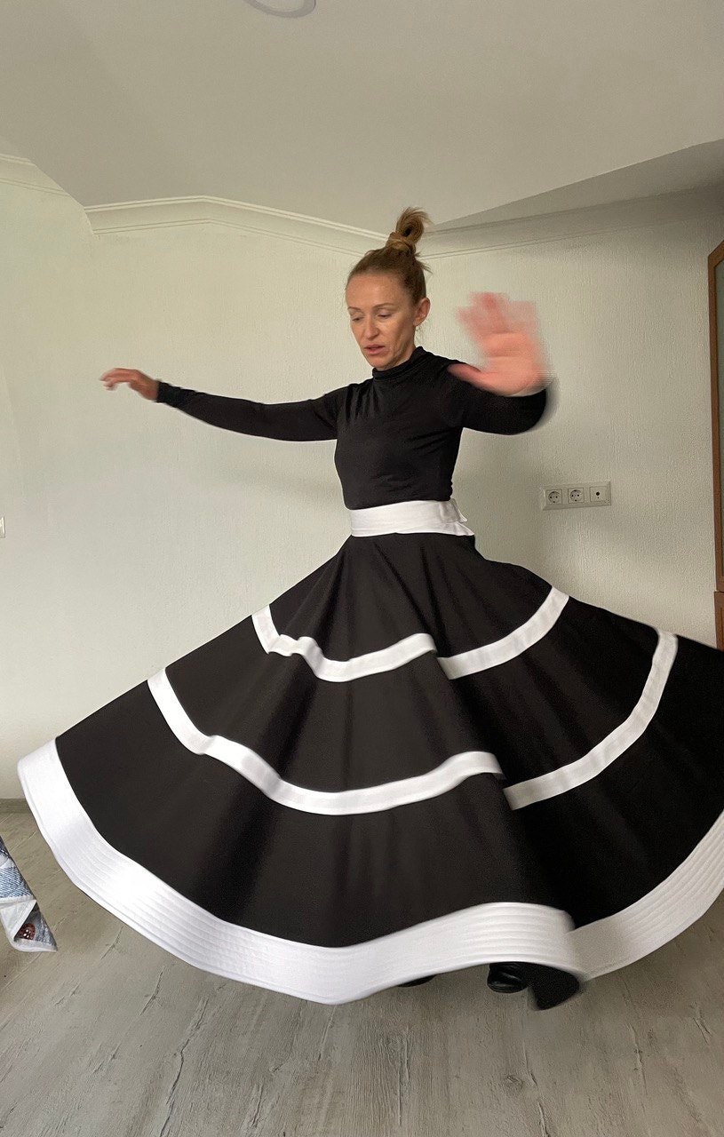 Double Spiral Skirt, Black and White Sufi Skirt, - Etsy