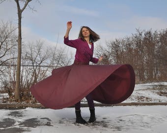 Whirling Skirt, Burgundy Sufi Skirt, Burgundy Skirt for Whirling