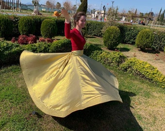 Long Two colours Sufi Skirt, Red&Gold, Skirt for Whirling