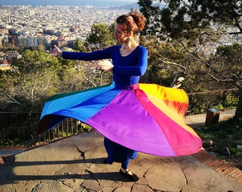 Whirling Skirt, Rainbow Sufi Skirt, Rainbow Skirt for Whirling