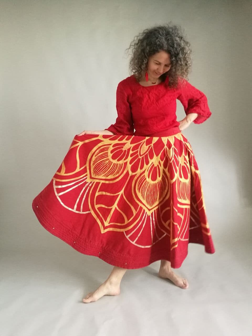 スカート sufi Skirt With Mandala, Red Sufi Skirt, Skirt for Whirling - Etsy