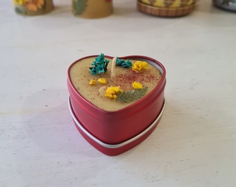 Beeswax candles in a heart jar, hand made