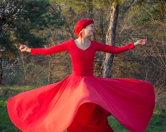 Whirling Skirt, Red Sufi Skirt, Skirt for Whirling