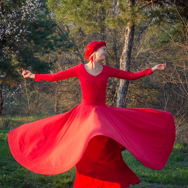 Whirling Skirt, Red Sufi Skirt, Skirt for Whirling