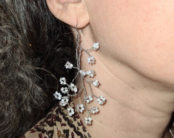 White beaded earrings, handmade