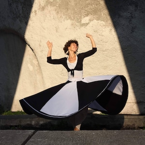 Whirling Skirt, Black and White  Sufi Skirt,  Skirt for Whirling