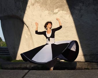 Whirling Skirt, Black and White  Sufi Skirt,  Skirt for Whirling
