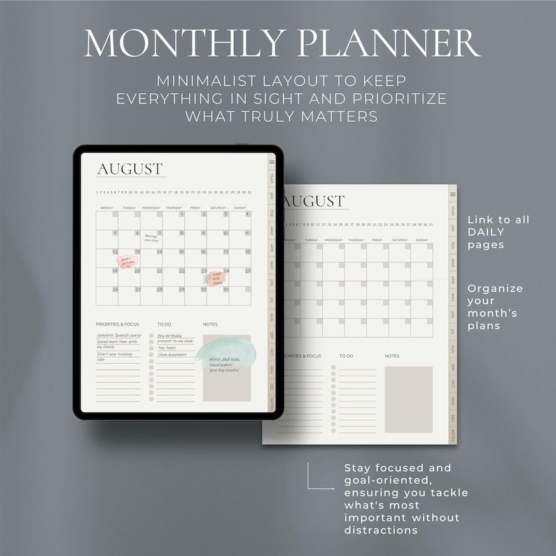 Minimalist Planner 2026 + Undated Portrait Digital Planner Hyperlinked ...